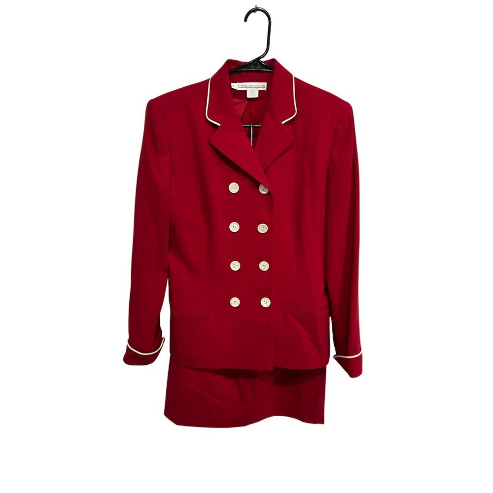 Preston & York Red Lined Wool Blazer Skirt Set Size 8 Quiet Luxury Formal